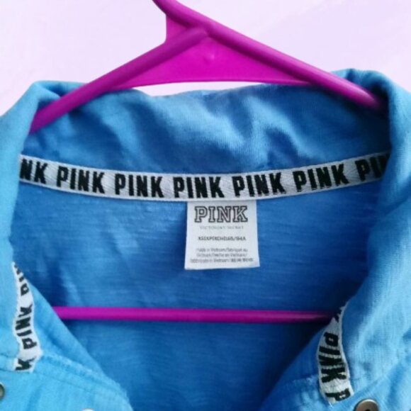 PINK Victoria's Secret drawstring collared cropped top long sleeve with dog XS - Picture 2 of 9